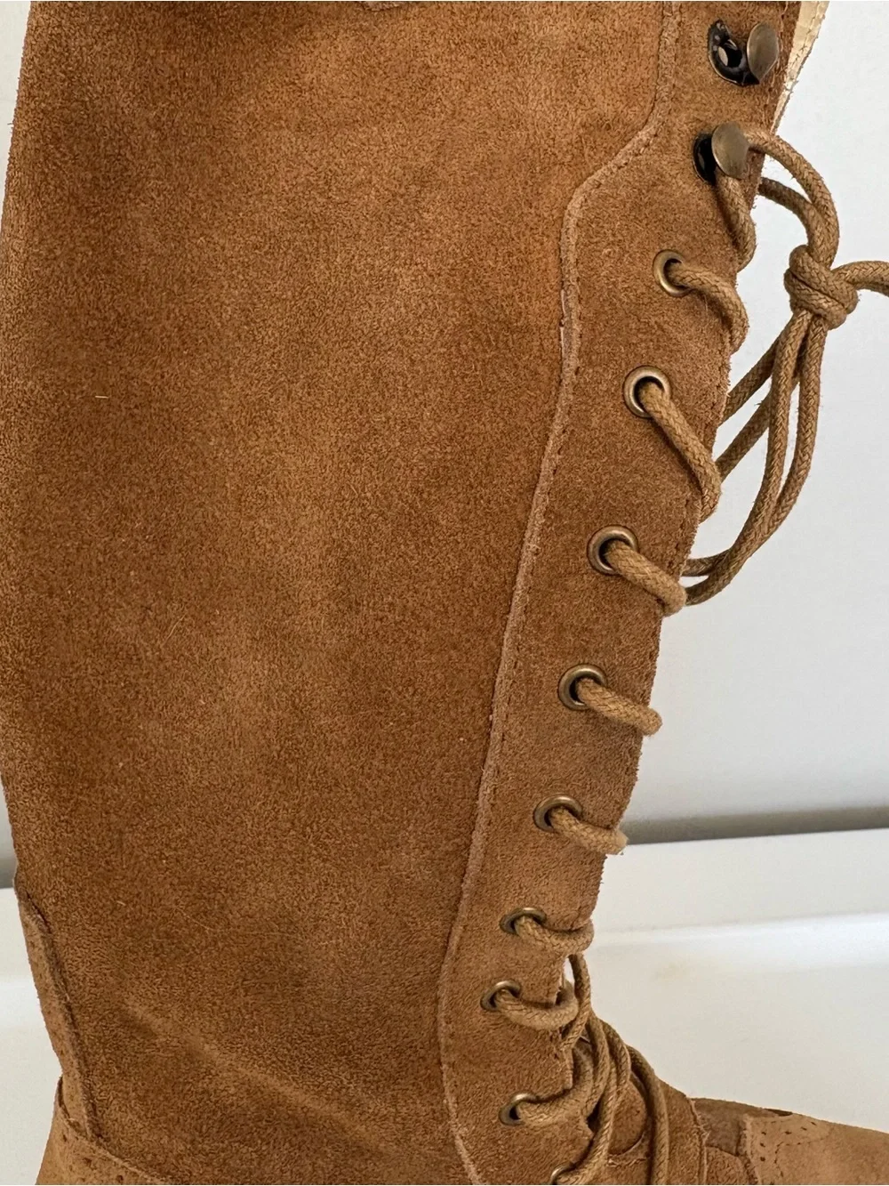Joyfolie aelin lace up tall cow suede nutmeg color boots girls size 2Y